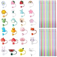 12Pcs Cute Straw Covers Cap, Stanley Cup Straw Cover,Silicone Straw Topper  for Tumblers,Reusable Portable Drinking Straw Tips Lids,Dust-Proof Straws  Plugs for 6-8 mm Straws Kitchen Accessories 