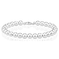 Miabella 925 Sterling Silver Italian Handmade 6mm Bead Ball Strand Chain Bracelet for Women, Made in Italy