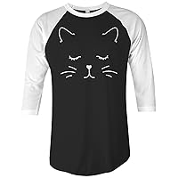 Threadrock White Kitty Cat Face Unisex Raglan T-Shirt