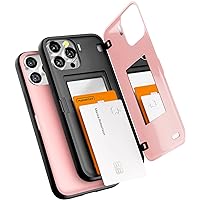 GOOSPERY Magnetic Door Bumper Compatible with iPhone 13 Pro Max Case, Card Holder Wallet Case, Easy Magnet Auto Closing Protective Dual Layer Sturdy Phone Back Cover - Pink