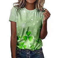 Blouses for Women with Buttons T Shirt for Women Suitable St Pa Day Printing Shirts Round Neck Short Sleeve Te