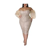 Women Sexy Sequin Sparkly Glitter Plus Size Off Shoulder Tube Top Wrap Bodycon Dresses Party Club Night Dress