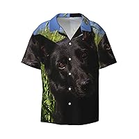 Black German Shepherd Men's Summer Short-Sleeved Shirts, Casual Shirts, Loose Fit with Pockets