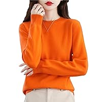 Women 100% Merino Wool Knitted Sweater Autumn O-Neck Long Sleeve Pullover Jumper Tops