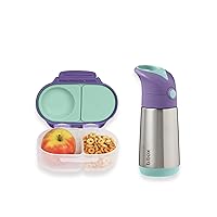 b.box Snackbox & 12oz Insulated Water Bottle | Matching Mini Bento Box + Kids Thermos | Color: Lilac Pop | Capacity: Snackbox 12oz, Drink Bottle 12oz…
