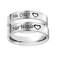 His Crazy/Her Weirdo Heart Ring Stainless Steel Engagement Wedding Band for Women Men Couple