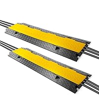 Pyle Ramp-3 Channel Rubber Floor Cord Concealer-Heavy Duty Cable Protector Wire/Hose/Pipe Hider Driveway Protective Covering Armor PCBLCO105X2 (Pair), One Size, Black and Yellow, 6 Foot