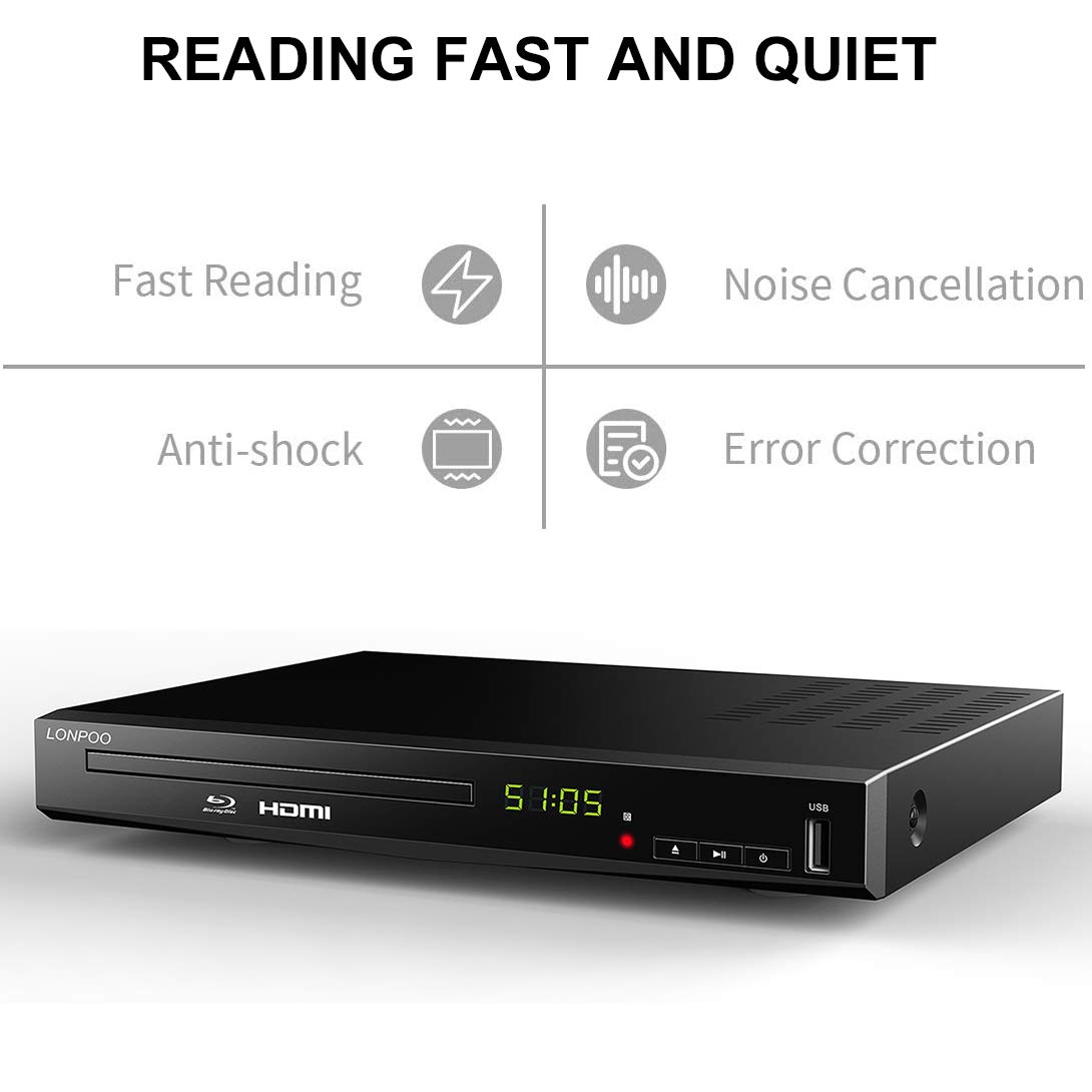 HD Blu-Ray Disc Player for TV with HDMI and AV Cables, Upscaling TV CD DVD Player 1080P, Built-in PAL NTSC, HDMI Output, AV Output, Coaxial Output, USB Input