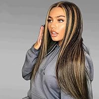 QUINLUX HAIR 150 Density 1B/27 Ombre Highlight Color Lace Front Human Hair Wigs With Baby Hair for Black Women 13X6 Deep Part Straight Brazilian Hair Lace Wigs (26 Inch, 1B 27)