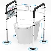 Toilet Safety Rail 350lbs Adjustable Frame Rails Support Handles Assist Grab Bars Assistance Stand Alone Foldable Handrails Aids with Arms for Elderly Disabled Seniors Fit Most Toilet
