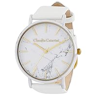 Claudia Caterini CC-A121-WTM Men's Watch, Analog Waterproof, Marble Dial, Leather Strap, White, Watch Analog, Brand, Luxury