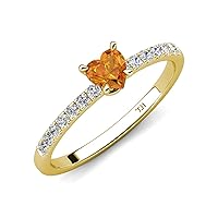 Heart Shape Citrine & Round Diamond 1 ctw Tiger Claw Set Four Prong Women Engagement Ring 10K Gold