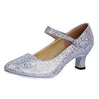 Women's Glitter Latin Ballroom Dance Shoes Pointed-Toe Y Strap Dancing Heels