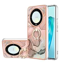 XYX Case Compatible with Honor X9a/Honor Magic 5 Lite, TPU Marble Shockproof Bumper Slim Full-Body Protective Phone Case Cover with 360 Rotating Ring Kickstand, Rosegold