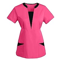Women's Casual Y2K Tops with Pockets Trendy Printed Scrub Tops Women Tee Shirts Ladies 2024 Blouse Beach T Shirts