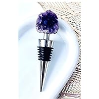 Natural Amethyst Teeth Raw Crystal Wine Stopper Bottle Gold Silver Handmade Wine Champagne Gifts for Her Bridal Shower Minimalist Decor (Silver)