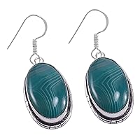 Silvesto India Banded Agate Earring-Handmade Jewelry Manufacturer 925 Silver Plated Dangle Earring-Jaipur Rajasthan India-Bezel Setting Length 4.6 cm