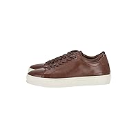 Men's Premium Cupsole Grained Leather Trainers, Brown