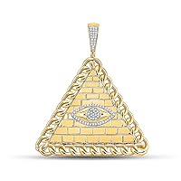 The Diamond Deal 10kt Yellow Gold Mens Round Diamond All-Seeing Eye Pyramid Charm Pendant 1/5 Cttw