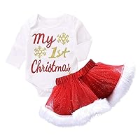 Wakeu Christmas Baby Outfit My First Christmas Baby Girl Romper Top + Tutu Skirt Princess Dress Party Outfits Set