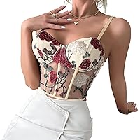 Women's Mesh Semi Sheer Fishbone Corset Fashion Floral Embroidery Wrap Bustier Ladies Sexy Going Out Party Camisole
