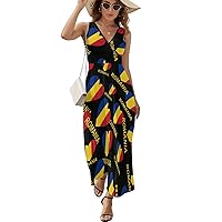 Love Romania Women's Dresses Sexy Sleeveless Dress V Neck Sundress Loose Maxi Dresses for Beach