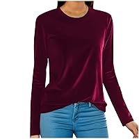 Women's Velour Sweatshirts Crewneck Long Sleeve Casual Pullover Tops for Women Soft Warm Velvet T Shirts Blouses