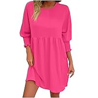 Tunic Dress for Women Ladies Spring Summer Going Out Dress Casual 3/4 Length Sleeve Crewneck Flowy Swing Short Mini Dress