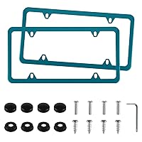 License Plate Frames, 2 PCS 4 Holes Stainless Steel License Plate Holder, Car Licenses Plate Covers Protector Frame for Plates with Screw Caps, Automotive Exterior Accessories (Green)