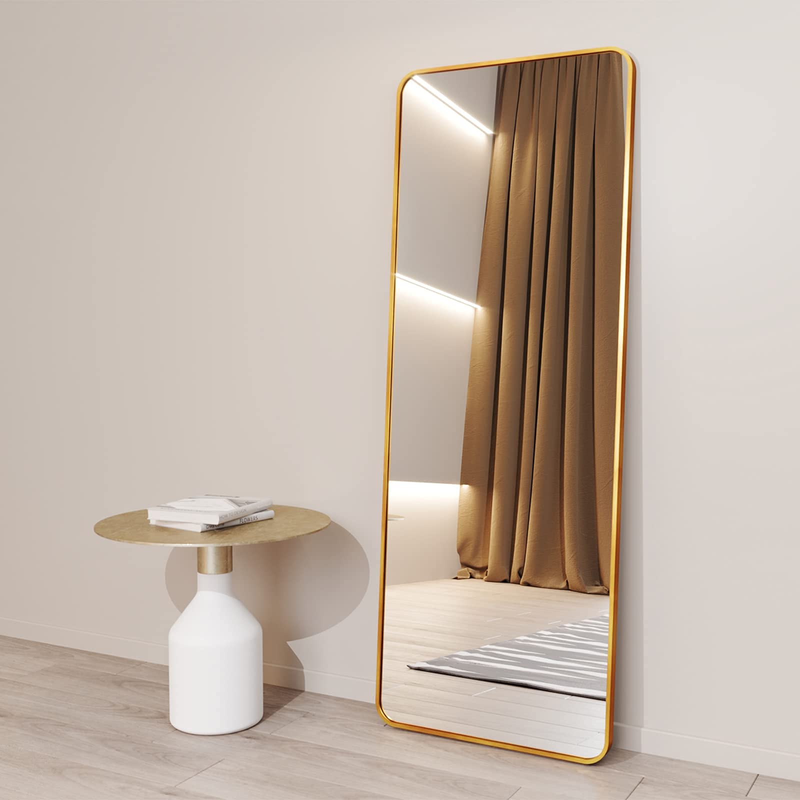BEAUTYPEAK Gold Full Length Mirror, Rounded Floor Mirror Standing Hanging or Leaning Against Wall Dressing Room Mirror Full Length, 60"x20"