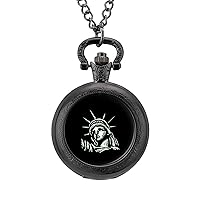 Statue of Liberty Classic Quartz Pocket Watch with Chain Arabic Numerals Scale Watch