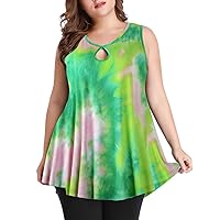 MONNURO Women's Plus Size Sleeveless Keyhole Summer Sexy Shirts Casual Loose Flowy Swing Tunic Tank Tops