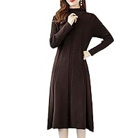 Long Sweater Dress for Women Autumn Vintage Patchwork Plaid Pattern Half High Collar Pullover Vestidos