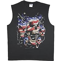 Mens Sleeveless T-shirt Muscle Tee American Flag Skulls