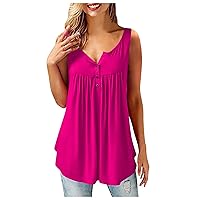 Women's Summer Tank Tops 2023 Color Pleated Sleeveless Casual T-Shirt Vest Button Top Ribbed Workout Tank, M-6XL