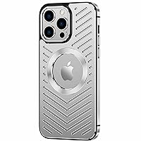 Metal Case for iPhone 15/15 Pro/15 Plus/15 Pro Max, Full Body Aluminum Alloy Shockproof Case [Compatible with MagSafe] Hollow Heat Dissipation,Silver,iPhone15 Pro Max