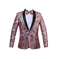 Red Sequin Shawl Collar Tuxedo Suit Blazer Men Wedding Groom Singer Prom Glitter Suit Jacket DJ Club Stage Blazer