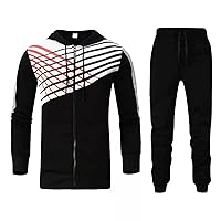 Full Zip Tracksuit Set for Men 2 Piece Sweatshirts Zipper Hoodie Jogger Pants Sets Workout Running Sports Suit