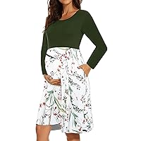 Church Dresses for Women,Women's Long Sleeve Maternity Dress Patchwork Pregnancy Clothes with Pockets Homecomin