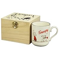 Yamaka Shoten Peanuts SN921-11H Mug, Approx. 10.1 fl oz (300 ml), Wooden Box, Microwave Safe, Retro, Charlie Brown, White, Made in Japan
