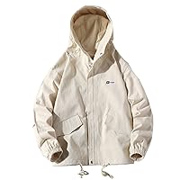 Large size embroidered standard casual handsome hooded jacket baseball uniform mens loose casual jacket (Off-white,5XL)