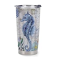 Seahorse Insulated Coffee Tumbler Cup 20 Oz Travel Mug with Lid Car Tumblers for Home Outdoor