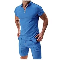 Mens Short Sleeve Casual Quarter Zip Polo Shirt and Shorts Sets 2 Piece Athletic Running Gym Summer Tracksuit