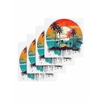 Tropical Coconut Kitchen Dish Towels for Drying Dishes Set of 4, Waffle Weave Microfiber Terry Hand Tea Bathroom Towels Quick Dry & Absorbent Towels 12x12 Palm Summer Island Graffiti Seascape