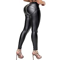 Faux Leather Leggings for Women Stretchy High Waisted Butt Lifting Black Pleather Pants Outfit Sexy PU Leggings Tights