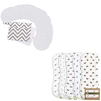 Reusable Nursing Pads for Breastfeeding and Organic Muslin Baby Burp Cloths Bundle - 4-Layers Nursing Pads (Soft White, L 4.8