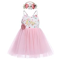 Baby Girls 1st 2nd Birthday Outfit Floral Tulle Princess Dress Headband Shiny Tea Party Cake Smash Photo Shoot Dresses