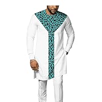 Mens African Dashiki Long Sleeve Shirt+Print Pant Set Floral Outfit Autumn Clothing Tribal Blouse