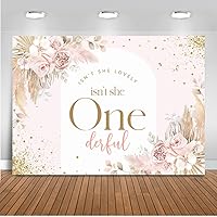 Mocsicka Isn't She Lovely Isn't She Onederful Backdrop Boho Floral Girl 1st Birthday Decorations Miss Onederful Sweet Baby Girl First Birthday Party Decoration Banner (7x5ft, Boho)