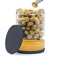 Airtight Glass Pickle and Olive Container, Jar with Strainer for Pickle Lover, Kitchen Organization Must-Have Versatile Food Keeper, BPA Free, Dishwasher Safe, 50.72oz (Grey)